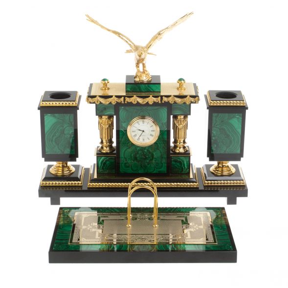 Письменный набор &amp;quot;Горный орел&amp;quot; из малахита Златоуст 127158