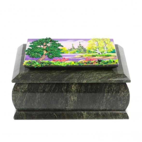 Шкатулка с рисунком &amp;quot;Летний пейзаж&amp;quot; из змеевика 16х12х7,5 см 127480