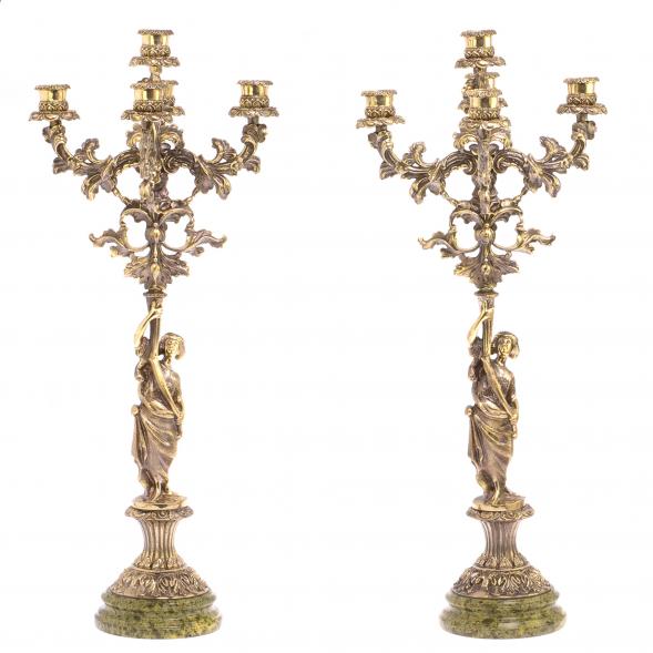 Бронзовые канделябры &amp;quot;Диана&amp;quot; 10 свечей на подставке из змеевика 113354