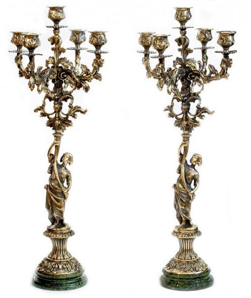 Бронзовые канделябры &amp;quot;Диана&amp;quot; 10 свечей на подставке из змеевика 113354