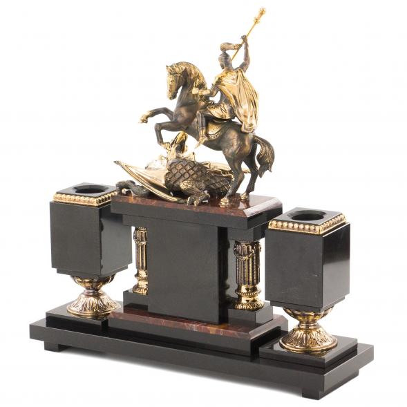 Настольный набор &amp;quot;Георгий Победоносец&amp;quot; камень яшма бронза 113222