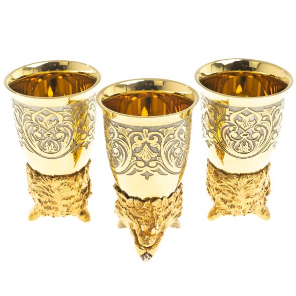 Подарочный набор &amp;quot;Волк&amp;quot; фляжка и 3 стопки перевертыша Златоуст 123674