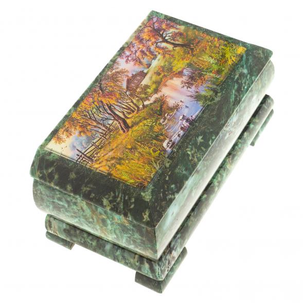 Шкатулка с иллюстрацией &amp;quot;Домик у ручья&amp;quot; камень змеевик 17,5х9,5х7,5 см 124027