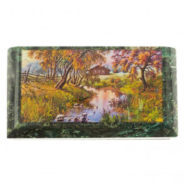 Шкатулка с иллюстрацией &amp;quot;Домик у ручья&amp;quot; камень змеевик 17,5х9,5х7,5 см 124027