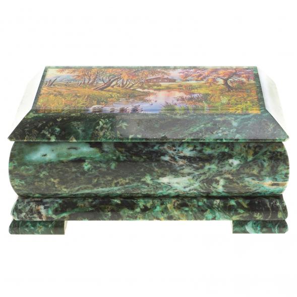 Шкатулка с иллюстрацией &amp;quot;Домик у ручья&amp;quot; камень змеевик 17,5х9,5х7,5 см 124027
