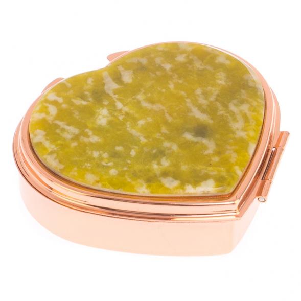 Таблетница &amp;quot;Сердце&amp;quot; на 3 отделения камень офит благородный цвет красное золото 126088