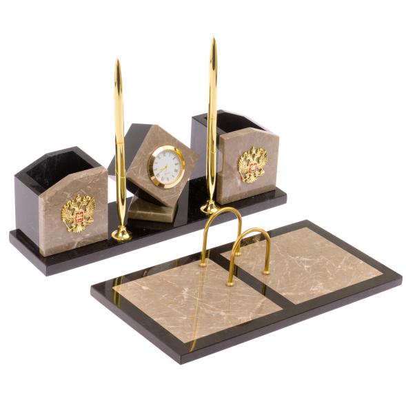 Письменный набор &amp;quot;Куб&amp;quot; из бежевого мрамора 126240