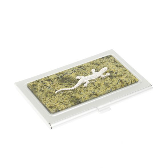 Карманная визитница со змеевиком и ящерицей цвет серебро 127240