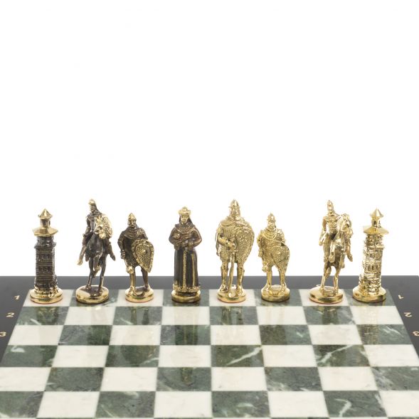 Шахматы подарочные &amp;quot;Богатыри&amp;quot; из мрамора и змеевика 44х44 см 127560