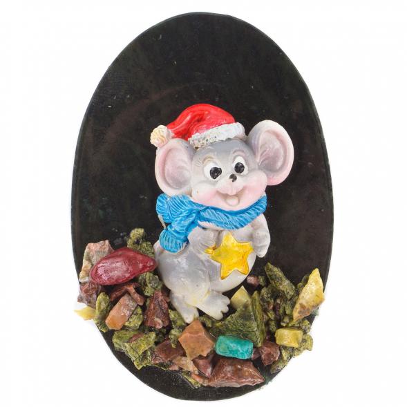 Магнит &amp;quot;Мышка со звездой&amp;quot; змеевик самоцветы 120223