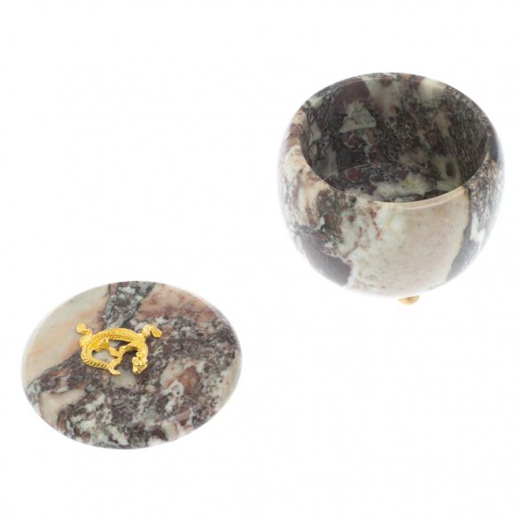 Шкатулка круглая &amp;quot;Ящерица&amp;quot; камень креноид 8х8х7,5 см 129090