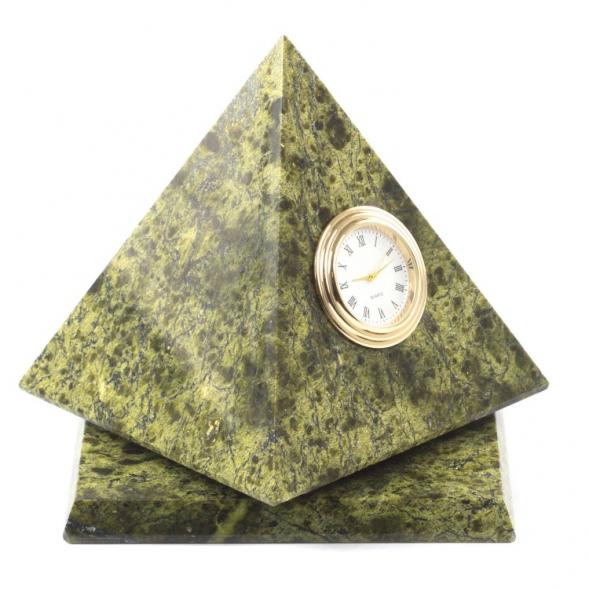 Настольные часы &amp;quot;Пирамида&amp;quot; 12,5х12,5х13,5 см вращающиеся камень змеевик 121456