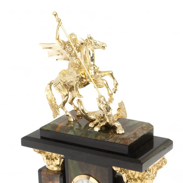 Каминные часы из яшмы &amp;quot;Георгий Победоносец&amp;quot; с бронзой 113092