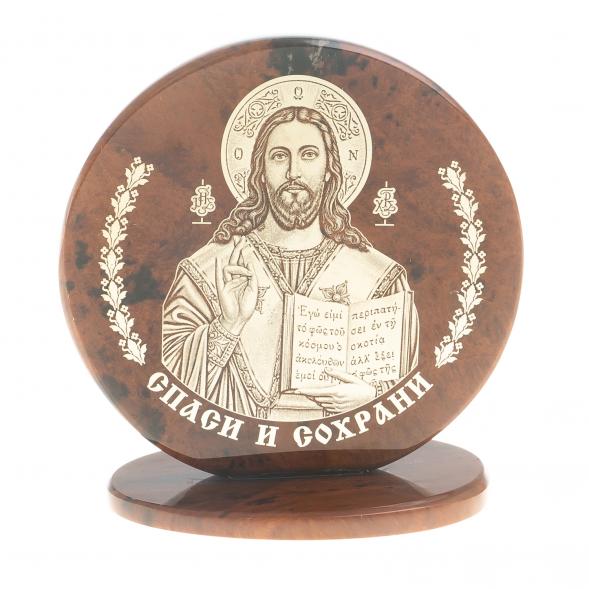 Икона настольная &amp;quot;Спаситель&amp;quot; камень обсидиан 6х2,5х6,5 см 123023