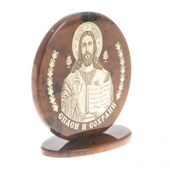 Икона настольная &amp;quot;Спаситель&amp;quot; камень обсидиан 6х2,5х6,5 см 123023