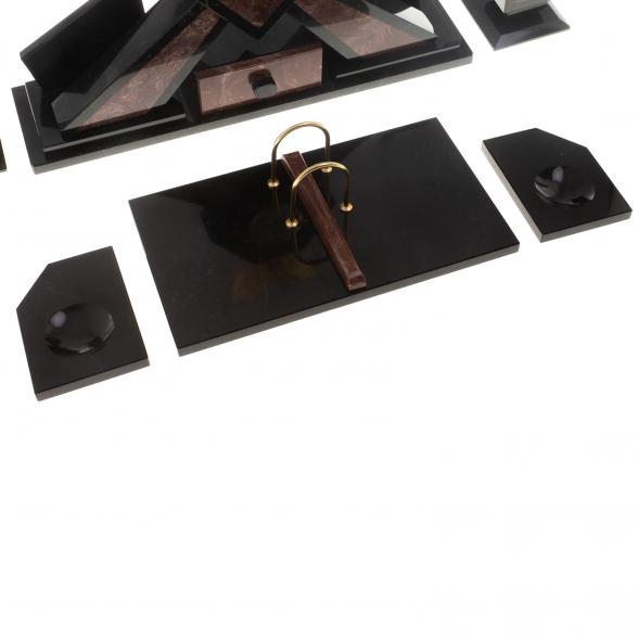 Настольный набор из лемезита &amp;quot;Орел&amp;quot; с лотком для бумаг А4 и бюваром / Канцелярский набор / Набор письменных принадлежностей / На стол руководителю