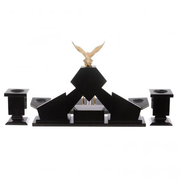 Настольный набор из лемезита &amp;quot;Орел&amp;quot; с лотком для бумаг А4 и бюваром / Канцелярский набор / Набор письменных принадлежностей / На стол руководителю