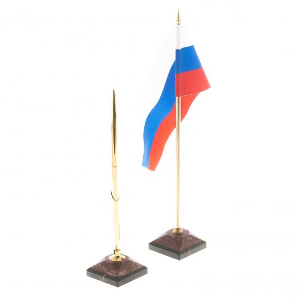 Настольный набор из лемезита &amp;quot;Орел&amp;quot; с лотком для бумаг А4 и бюваром / Канцелярский набор / Набор письменных принадлежностей / На стол руководителю