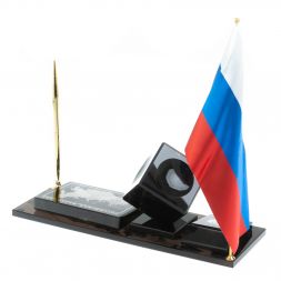Письменный набор "Куб с картой РФ" камень черный обсидиан