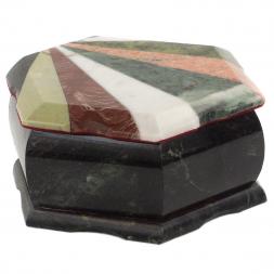Подарочная шкатулка "Шесть граней" из камня с мозаикой 14,5х12,5х7 см