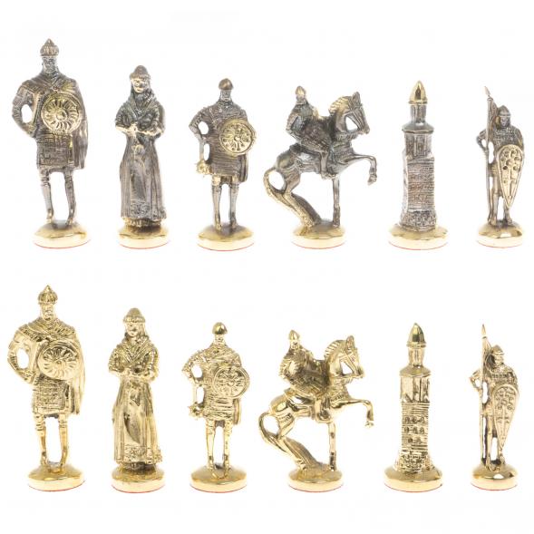 Шахматы с фигурами из бронзы &amp;quot;Русские&amp;quot; доска мрамор долерит 37х37 см 129724