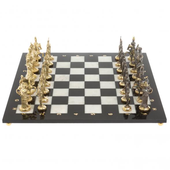 Шахматы с фигурами из бронзы &amp;quot;Русские&amp;quot; доска мрамор долерит 37х37 см 129724