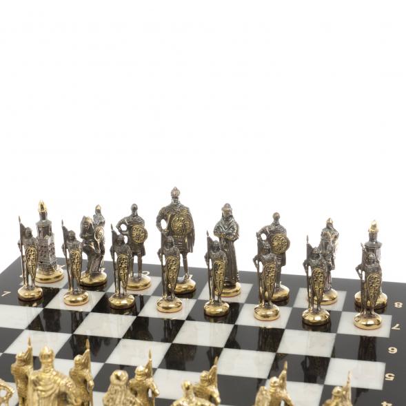 Шахматы с фигурами из бронзы &amp;quot;Русские&amp;quot; доска мрамор долерит 37х37 см 129724