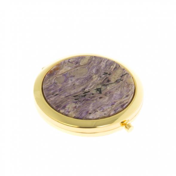 Карманное зеркало из чароита круглое цвет золото 130046