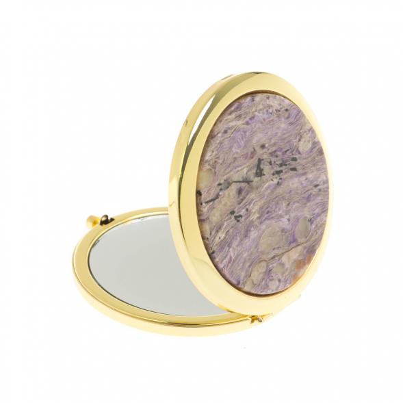 Карманное зеркало из чароита круглое цвет золото 130046