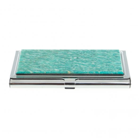 Карманная визитница из камня амазонит цвет серебро 122436