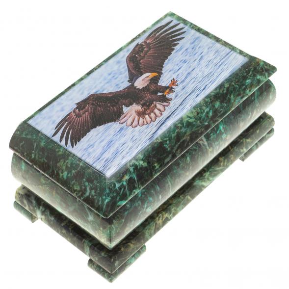 Шкатулка с иллюстрацией &amp;quot;Парящий орел&amp;quot; камень змеевик 17,5х9,5х7,5 см 124030