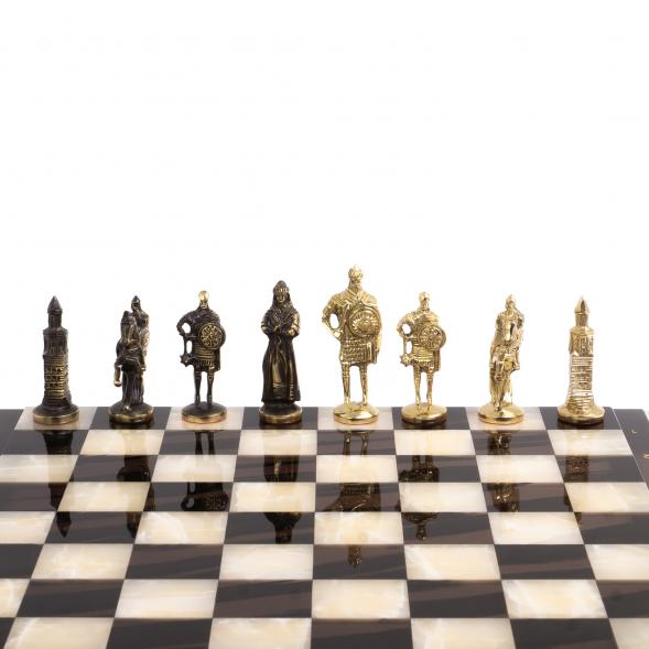 Шахматы &amp;quot;Русские&amp;quot; из бронзы доска 40х40 см камень обсидиан оникс 125495