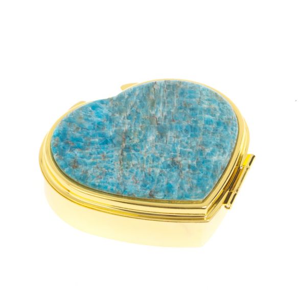 Таблетница &amp;quot;Сердце&amp;quot; на 3 отделения голубой апатит цвет золото 127402
