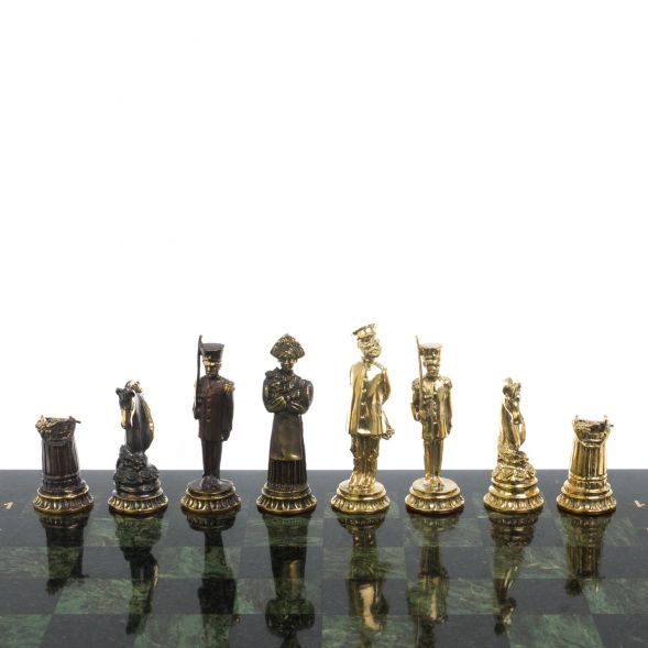 Подарочные шахматы &amp;quot;Деревенские&amp;quot; фигуры бронза, доска змеевик 40х40 см 127877