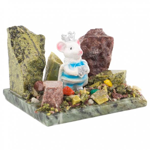 Сувенир &amp;quot;Мышка-принц&amp;quot; змеевик самоцветы 120226