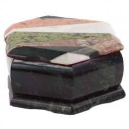 Шкатулка с мозаикой "Шесть граней" из камня 14,5х12,5х7 см