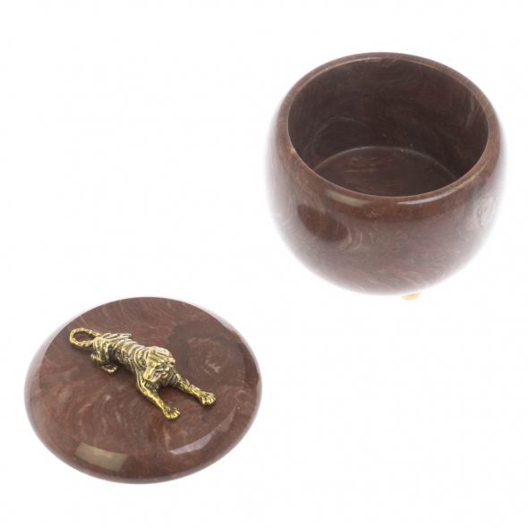 Шкатулка круглая &amp;quot;Гепард&amp;quot; из лемезита 8х8х8,5 см 129093