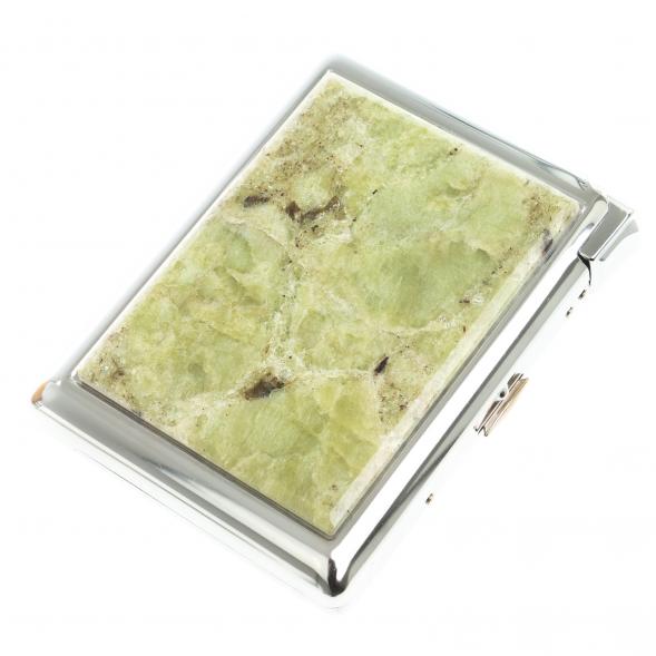 Портсигар на 20 сигарет с зажигалкой камень желтый апатит 123406