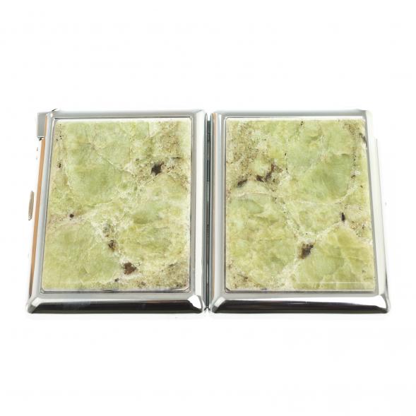 Портсигар на 20 сигарет с зажигалкой камень желтый апатит 123406