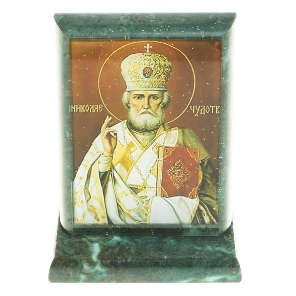 Икона &amp;quot;Николай Чудотворец&amp;quot; змеевик 8х4х9,5 см 123502