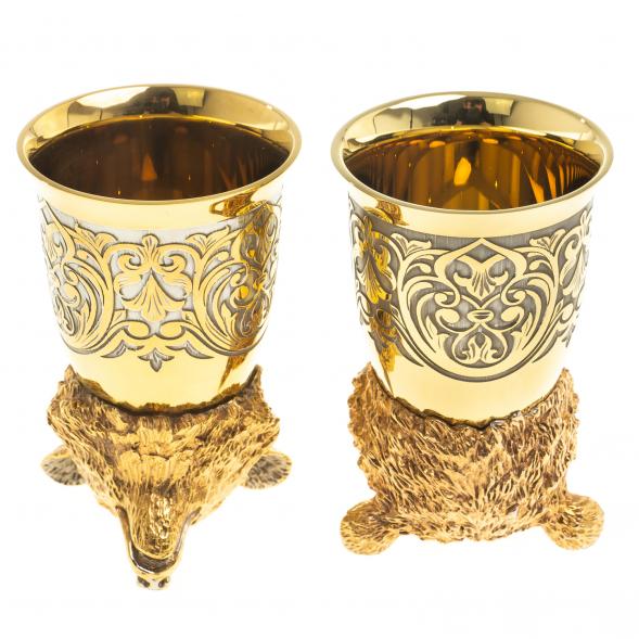 Подарочный набор &amp;quot;Медведь&amp;quot; фляжка и 2 стопки перевертыша Златоуст 123678