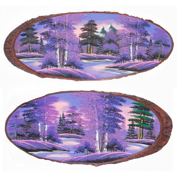 Панно на срезе дерева &amp;quot;Рассвет&amp;quot; горизонтальное 85-90 см каменная крошка 111107