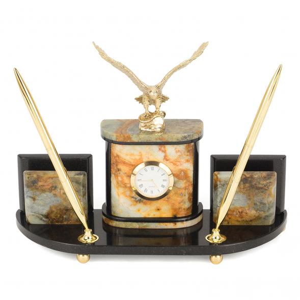 Настольный набор &amp;quot;Гордый орел&amp;quot; из камня офиокальцит с бронзой 118726