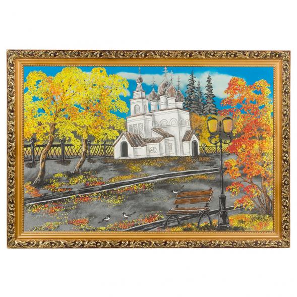 Картина &amp;quot;Церковь осенью&amp;quot; багет 46х66 см, каменная крошка 119313