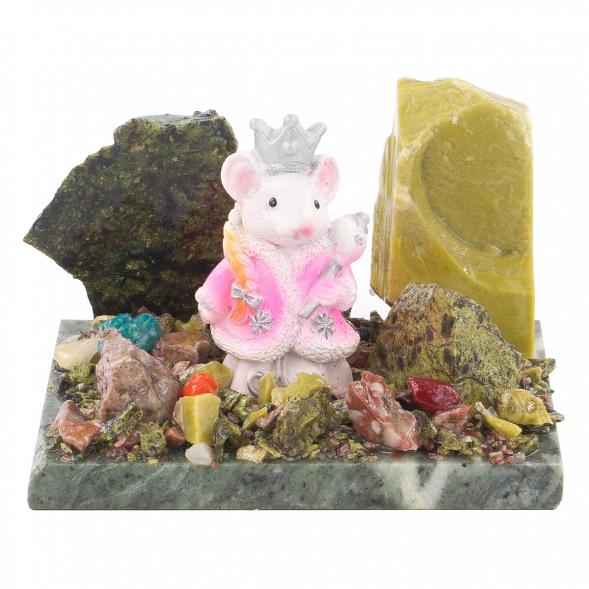 Сувенир &amp;quot;Мышка-принцесса&amp;quot; змеевик самоцветы 120227