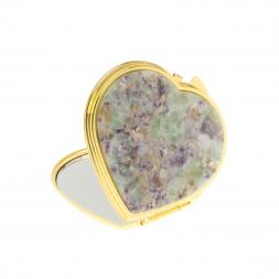 Зеркало карманное "Сердце" из флюорита цвет золото