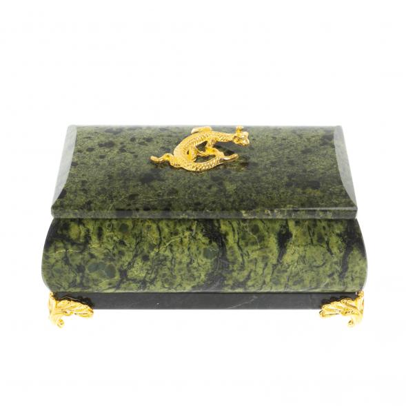 Шкатулка для украшений с ящерицей камень змеевик 10х5х6 см 112009