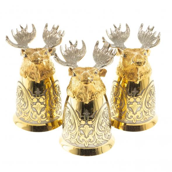 Подарочный набор &amp;quot;Лось&amp;quot; тарелка и 3 стопки перевертыша Златоуст 123680