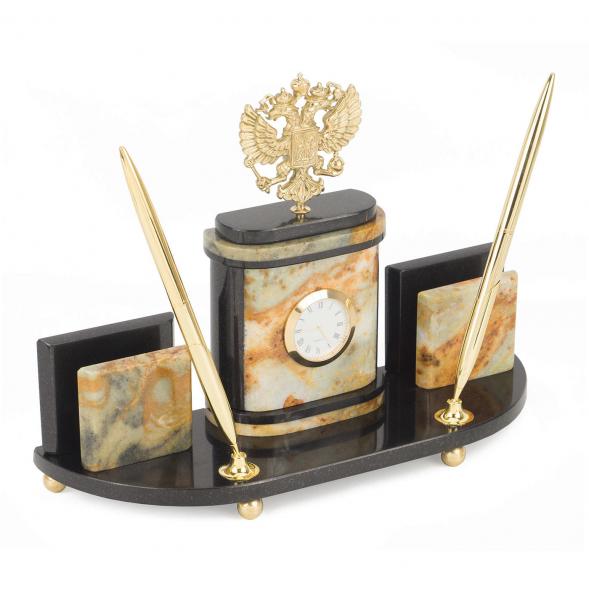 Настольный набор &amp;quot;Герб РФ&amp;quot; камень офиокальцит 118727