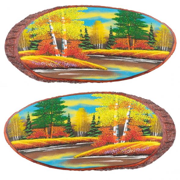 Панно на срезе дерева &amp;quot;Осень&amp;quot; горизонтальное 55-60 см каменная крошка 120048